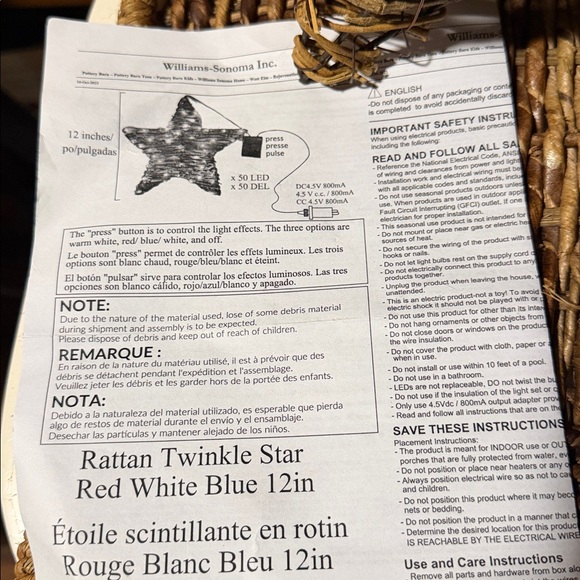 Pottery Barn Rattan Twinkle Star Red , White & Blue BNIB - Picture 6 of 6